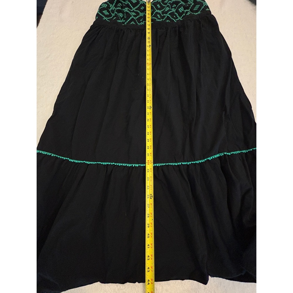 Ava & Viv Black Green Embroidered Tiered Midi Dress Plus Size 3X Boho Smocked - Picture 5 of 5